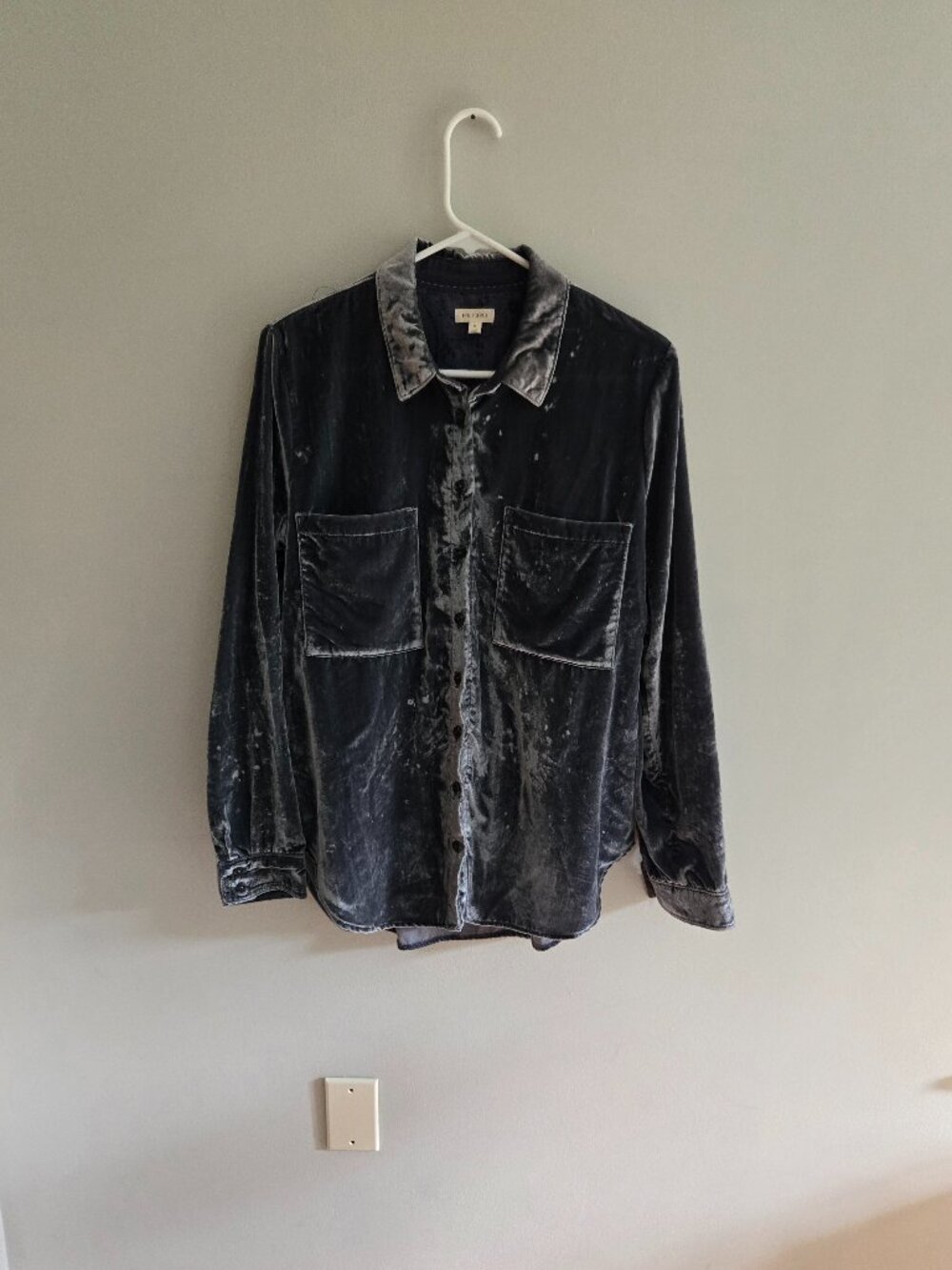Pilcro Gray Velvet Button Down Shirt, Size M